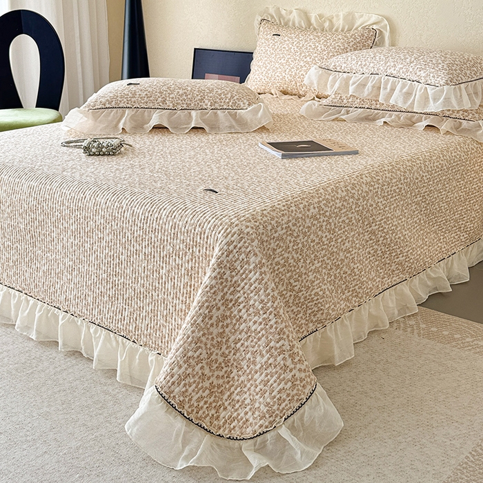 蓝邻家纺 2025春夏新款全棉纯棉双层纱织带款床盖-场景二 床盖-秋之寄语