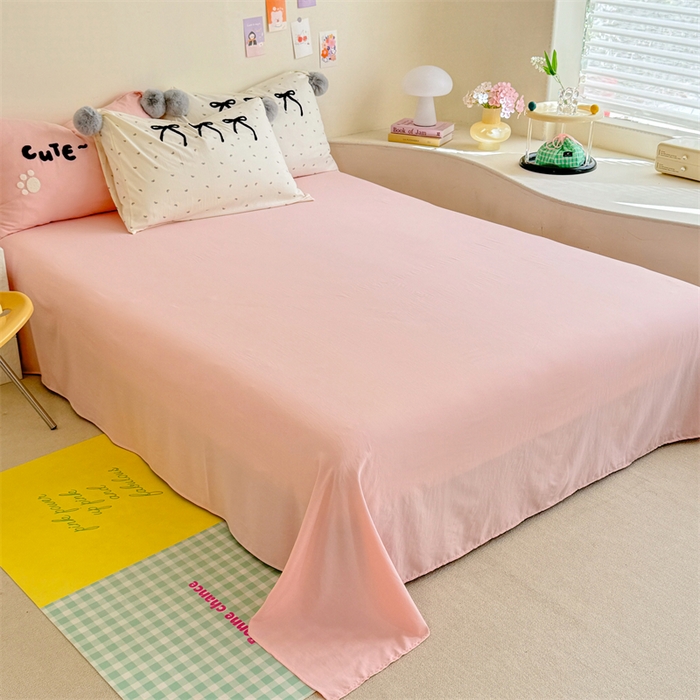 91家纺网 家纺一手货源 找家纺 多品家纺 2025新款ins奶油风刺绣枕套毛球款水洗棉四件套 梦幻甜心