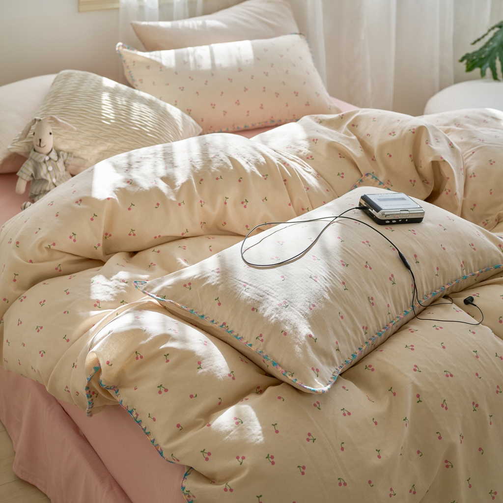 91家纺网 家纺一手货源 找家纺 洋铭区（原狠狠爱） 2025新款A类全棉双层纱四件套 豆豆樱桃