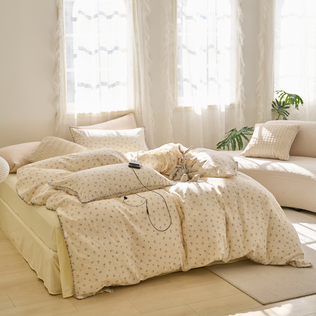 91家纺网 家纺一手货源 找家纺 洋铭区（原狠狠爱） 2025新款A类全棉双层纱四件套 铃兰花语