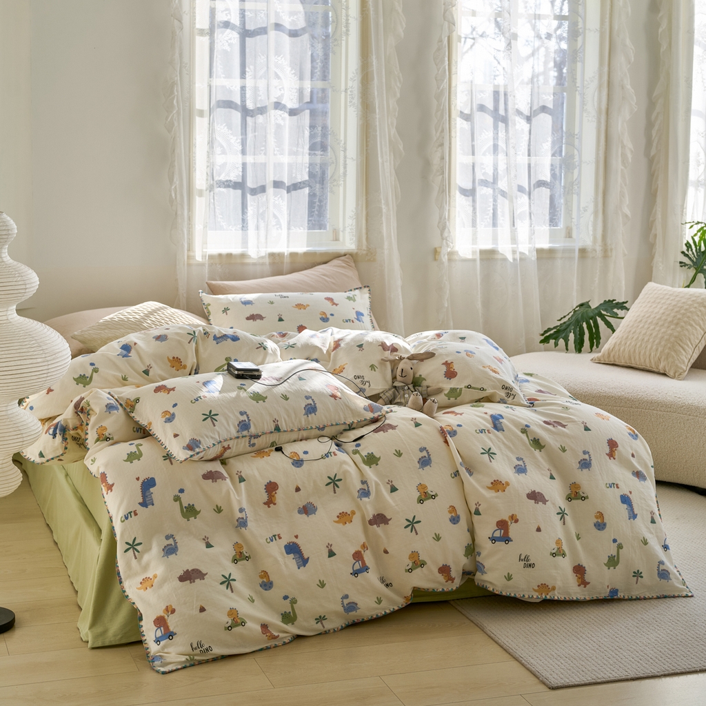 91家纺网 家纺一手货源 找家纺 洋铭区（原狠狠爱） 2025新款A类全棉双层纱四件套 小甲龙