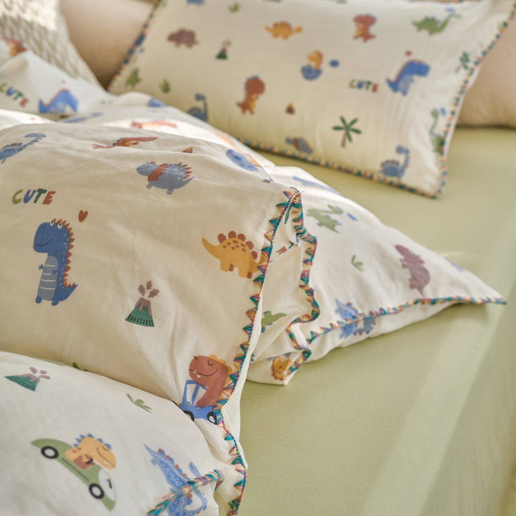 91家纺网 家纺一手货源 找家纺 洋铭区（原狠狠爱） 2025新款A类全棉双层纱四件套 小甲龙