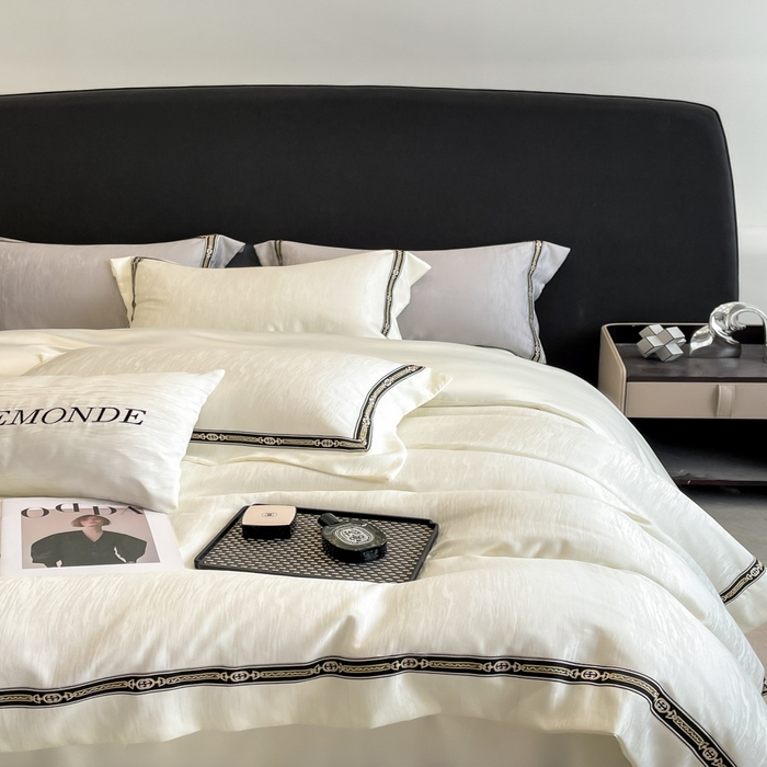 91家纺网 家纺一手货源 找家纺 帝王家纺 2025轻奢风双面水洗天丝提花刺绣四件套夏季冰丝床单被套 白桃