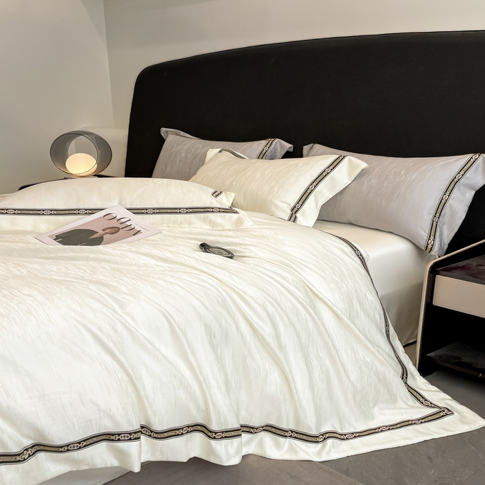 91家纺网 家纺一手货源 找家纺 帝王家纺 2025轻奢风双面水洗天丝提花刺绣四件套夏季冰丝床单被套 白桃