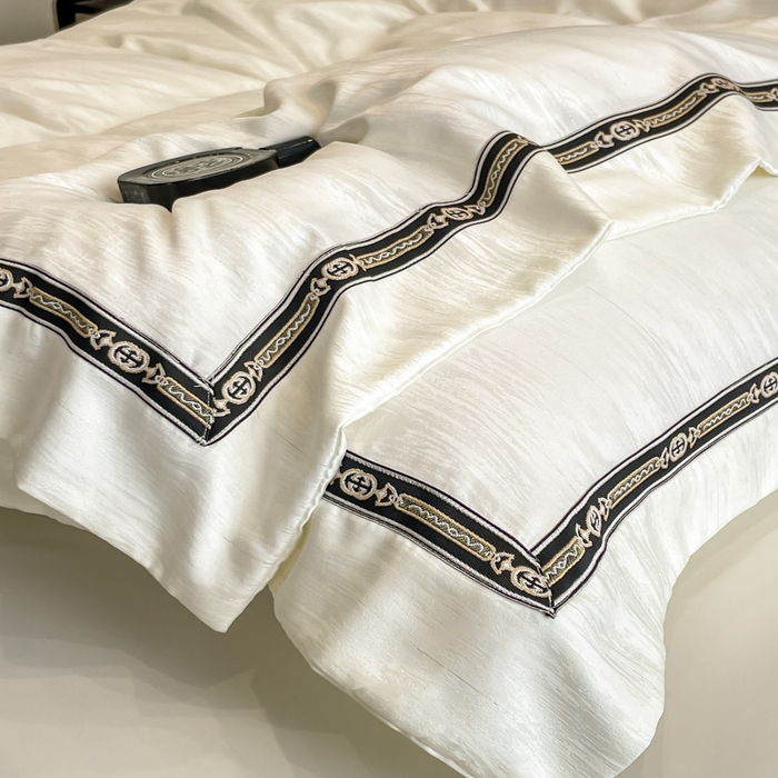 91家纺网 家纺一手货源 找家纺 帝王家纺 2025轻奢风双面水洗天丝提花刺绣四件套夏季冰丝床单被套 白桃