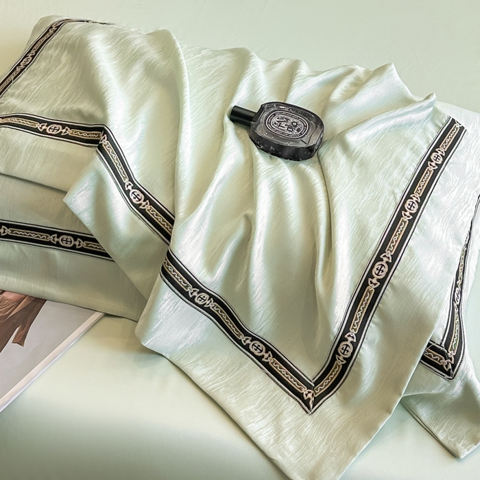 91家纺网 家纺一手货源 找家纺 帝王家纺 2025轻奢风双面水洗天丝提花刺绣四件套夏季冰丝床单被套 嫩绿