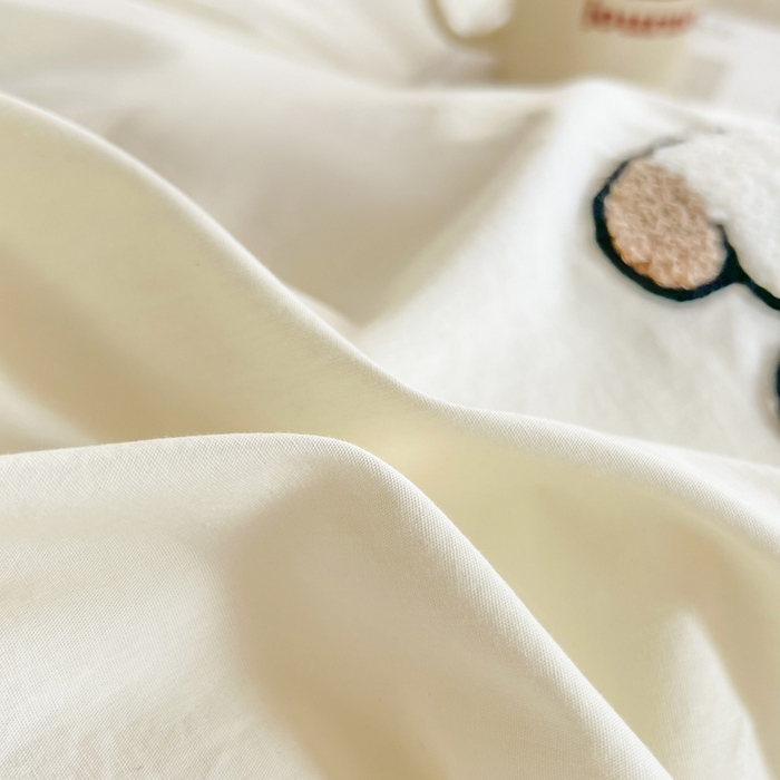 91家纺网 家纺一手货源 找家纺 小懒猪 2025新款全棉纯棉水洗棉毛巾绣四件套(提供买家秀） 萌宠白奶油