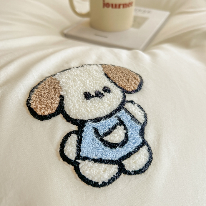 91家纺网 家纺一手货源 找家纺 小懒猪 2025新款全棉纯棉水洗棉毛巾绣四件套(提供买家秀） 萌宠白奶油