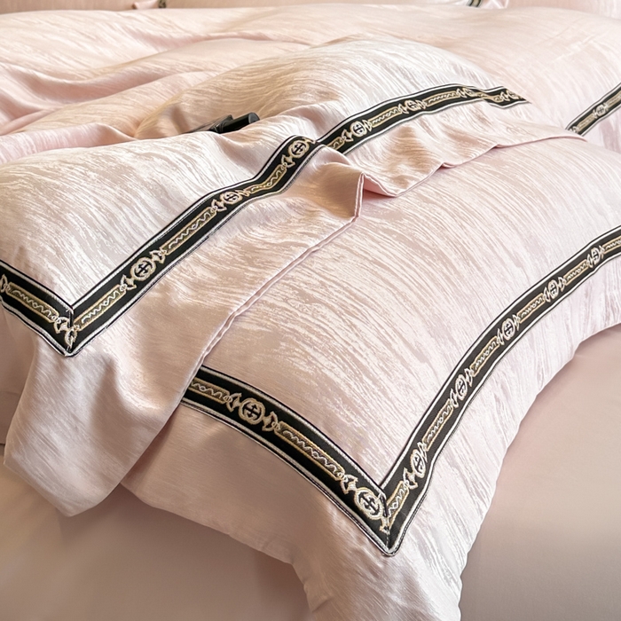 91家纺网 家纺一手货源 找家纺 帝王家纺 2025轻奢风双面水洗天丝提花刺绣四件套夏季冰丝床单被套 藕粉