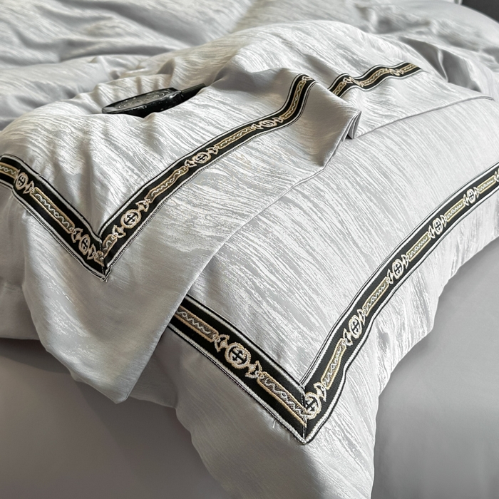 91家纺网 家纺一手货源 找家纺 帝王家纺 2025轻奢风双面水洗天丝提花刺绣四件套夏季冰丝床单被套 浅灰