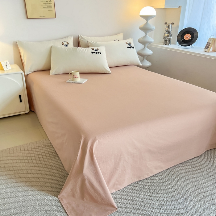 91家纺网 家纺一手货源 找家纺 小懒猪 2025新款全棉纯棉水洗棉毛巾绣四件套(提供买家秀） 萌宠白桃粉