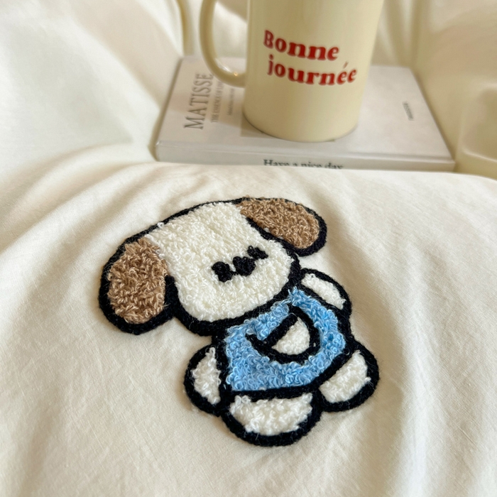 91家纺网 家纺一手货源 找家纺 小懒猪 2025新款全棉纯棉水洗棉毛巾绣四件套(提供买家秀） 萌宠白桃粉