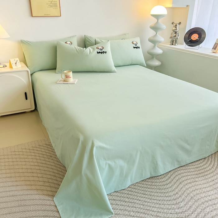 91家纺网 家纺一手货源 找家纺 小懒猪 2025新款全棉纯棉水洗棉毛巾绣四件套(提供买家秀） 萌宠薄荷绿