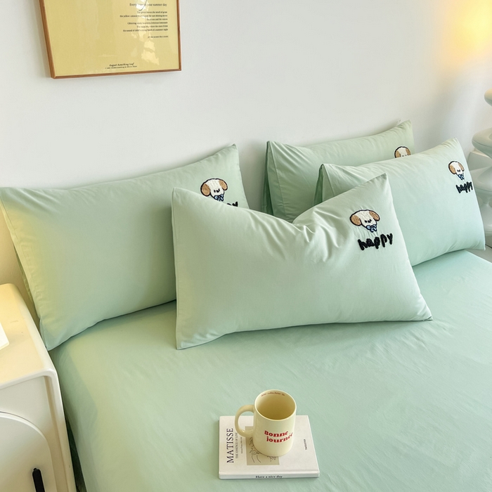 91家纺网 家纺一手货源 找家纺 小懒猪 2025新款全棉纯棉水洗棉毛巾绣四件套(提供买家秀） 萌宠薄荷绿