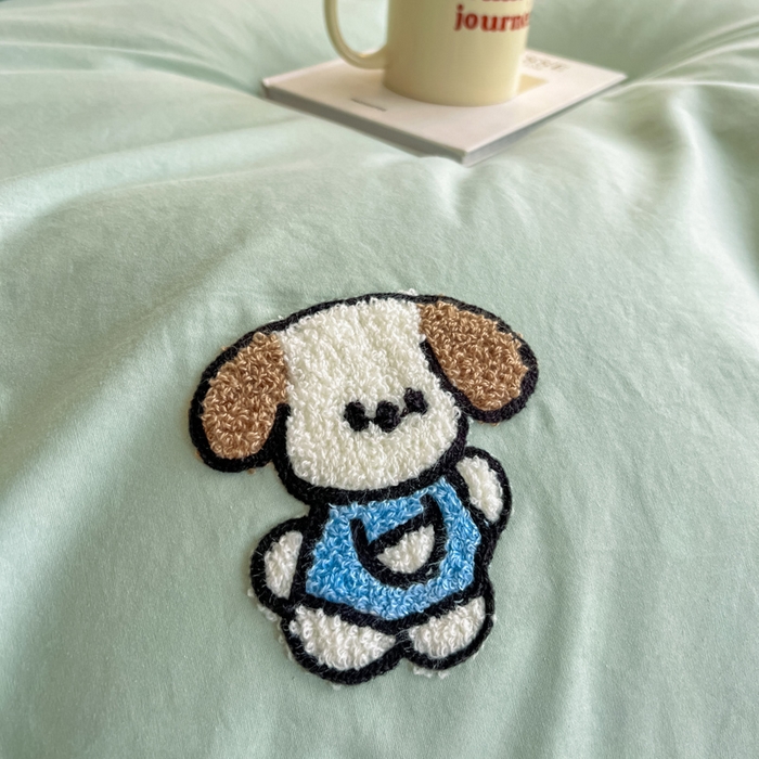 91家纺网 家纺一手货源 找家纺 小懒猪 2025新款全棉纯棉水洗棉毛巾绣四件套(提供买家秀） 萌宠薄荷绿