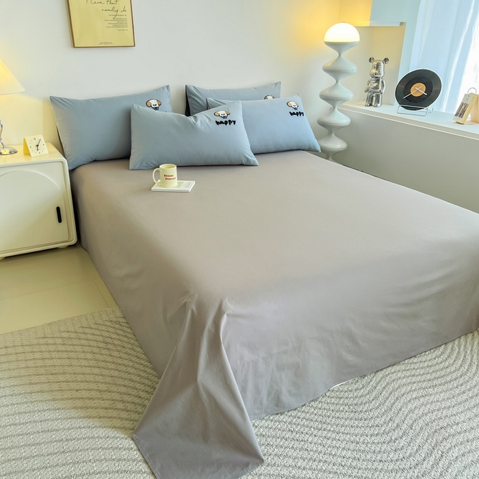 91家纺网 家纺一手货源 找家纺 小懒猪 2025新款全棉纯棉水洗棉毛巾绣四件套(提供买家秀） 萌宠浅蓝灰