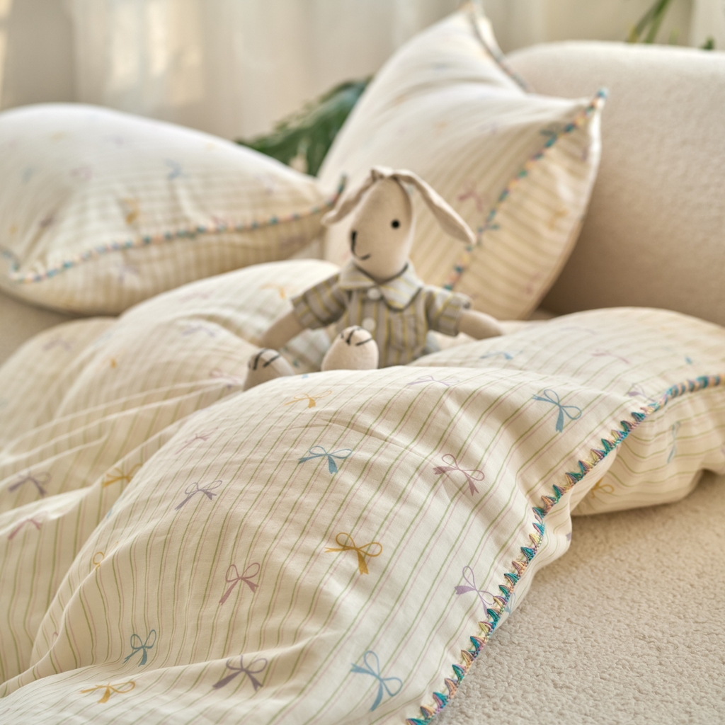 91家纺网 家纺一手货源 找家纺 洋铭区（原狠狠爱） 2025新款A类全棉双层纱四件套 初恋蝴蝶