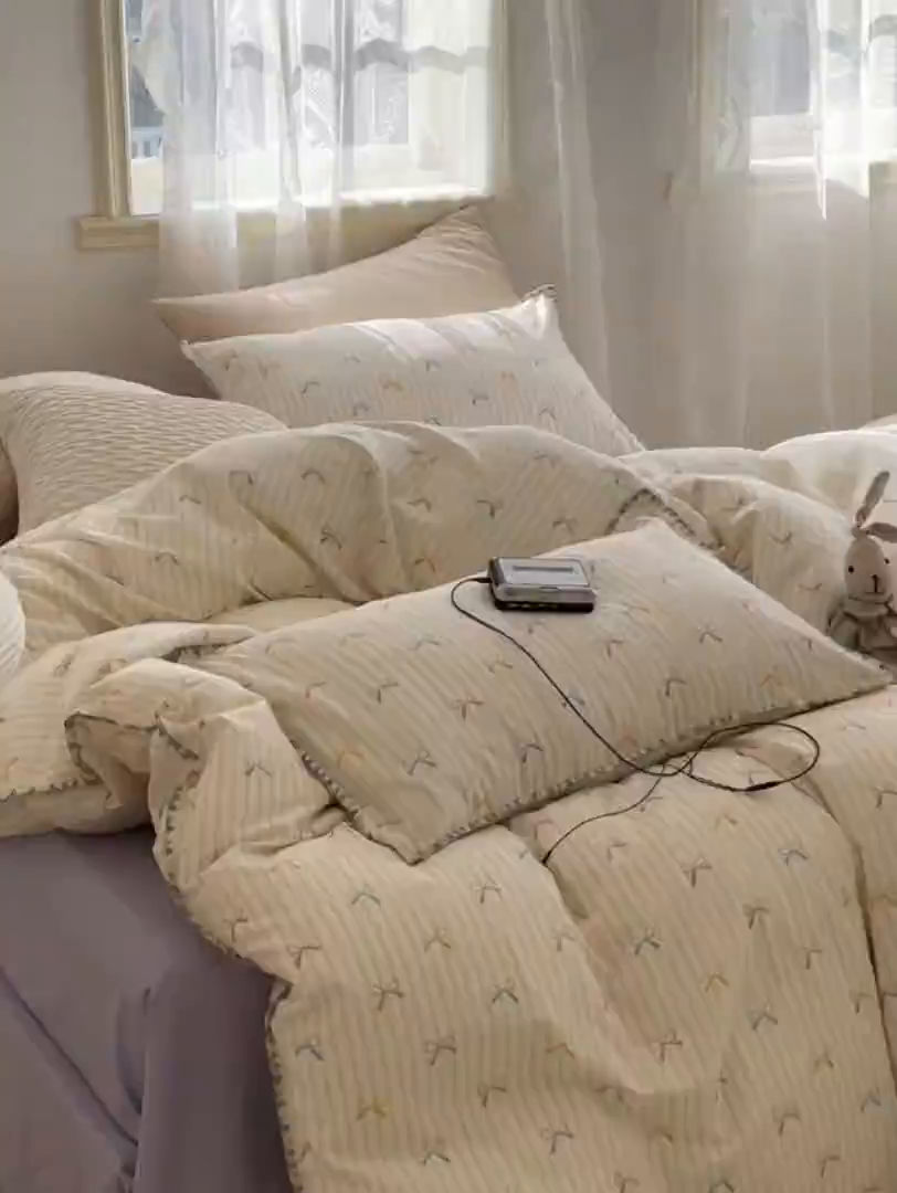 91家纺网 家纺一手货源 找家纺 洋铭区（原狠狠爱） 2025新款A类全棉双层纱四件套 初恋蝴蝶