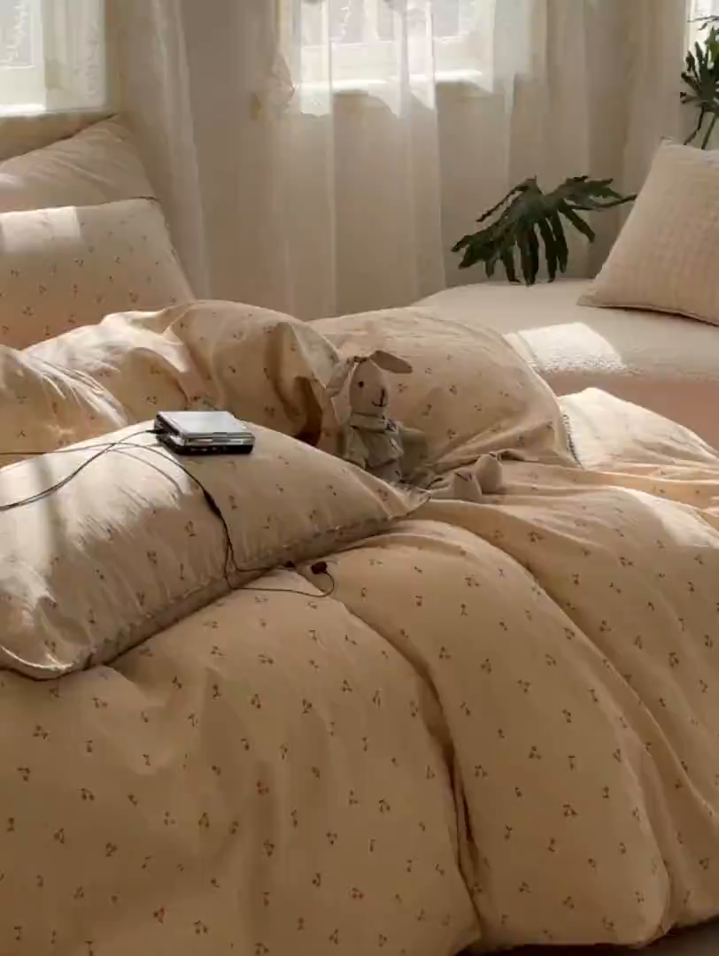 91家纺网 家纺一手货源 找家纺 洋铭区（原狠狠爱） 2025新款A类全棉双层纱四件套 豆豆樱桃