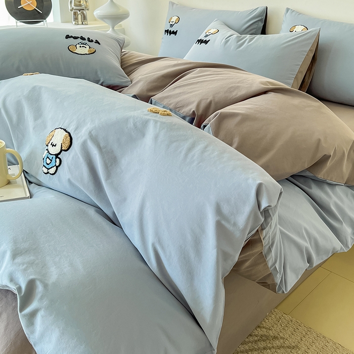 91家纺网 家纺一手货源 找家纺 （总）小懒猪 2025新款全棉纯棉水洗棉毛巾绣四件套(提供买家秀）