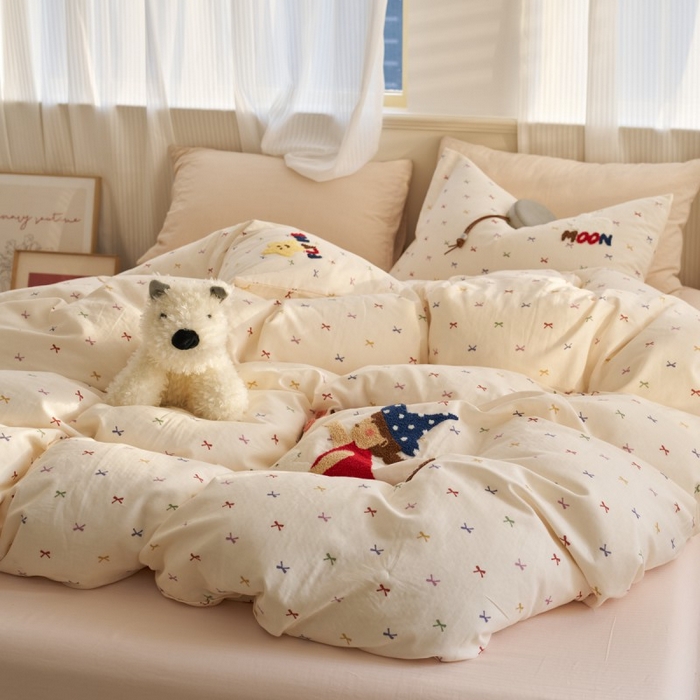 91家纺网 家纺一手货源 找家纺 洋铭区（原狠狠爱） 2025新款A类全棉双层纱毛巾绣四件套 魔法女孩