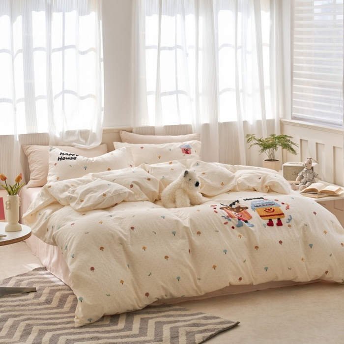 洋铭区（原狠狠爱） 2025新款A类全棉双层纱毛巾绣四件套 快乐小屋