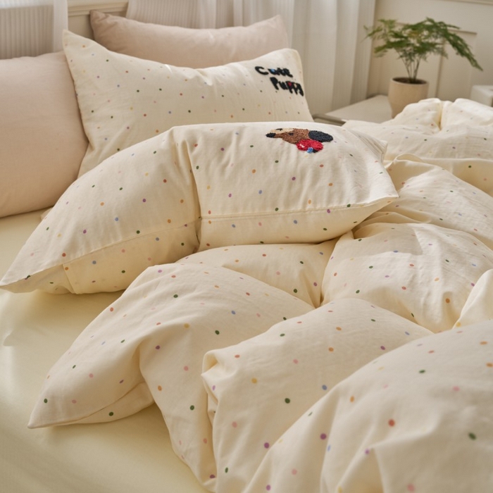 91家纺网 家纺一手货源 找家纺 洋铭区（原狠狠爱） 2025新款A类全棉双层纱毛巾绣四件套 蓝色购物车