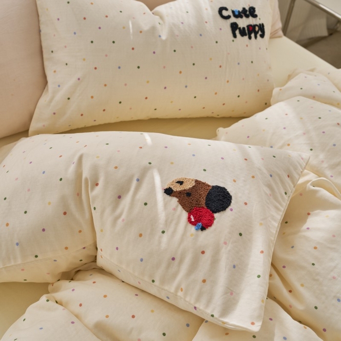 91家纺网 家纺一手货源 找家纺 洋铭区（原狠狠爱） 2025新款A类全棉双层纱毛巾绣四件套 蓝色购物车