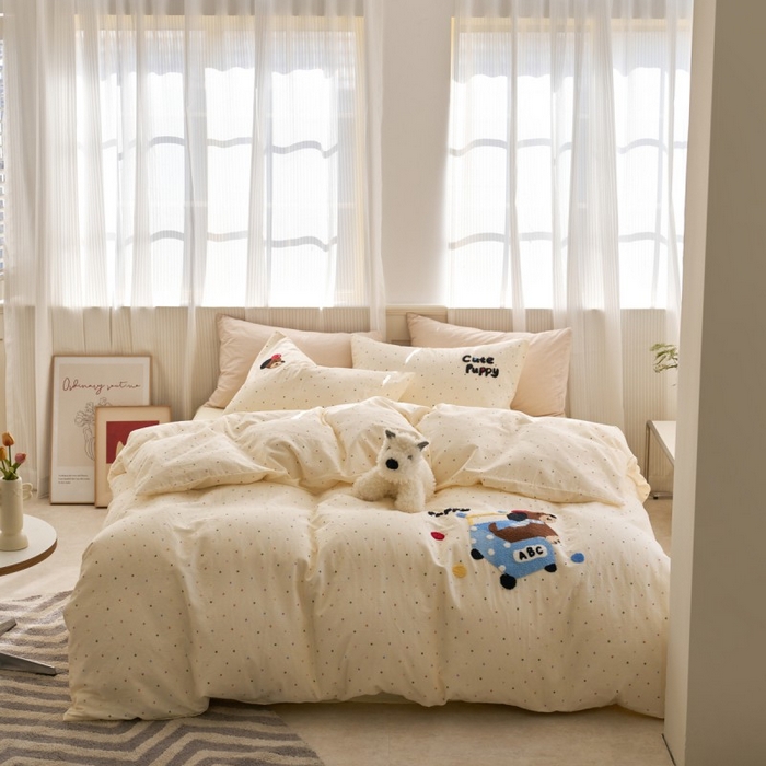 91家纺网 家纺一手货源 找家纺 洋铭区（原狠狠爱） 2025新款A类全棉双层纱毛巾绣四件套 蓝色购物车