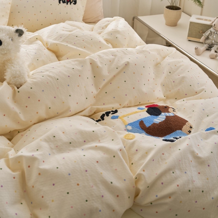 91家纺网 家纺一手货源 找家纺 洋铭区（原狠狠爱） 2025新款A类全棉双层纱毛巾绣四件套 蓝色购物车