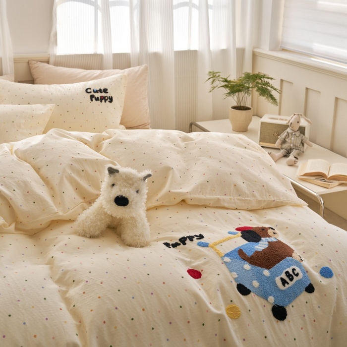 91家纺网 家纺一手货源 找家纺 洋铭区（原狠狠爱） 2025新款A类全棉双层纱毛巾绣四件套 蓝色购物车