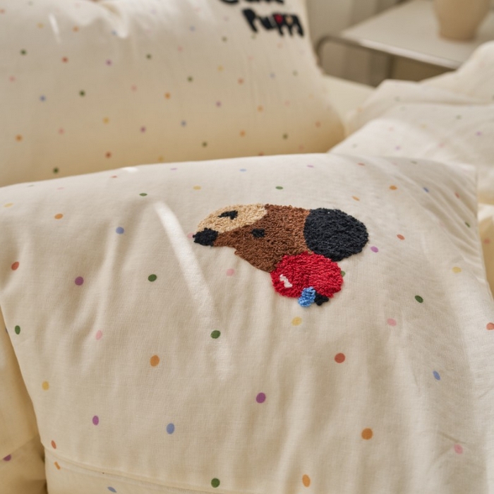 91家纺网 家纺一手货源 找家纺 洋铭区（原狠狠爱） 2025新款A类全棉双层纱毛巾绣四件套 蓝色购物车