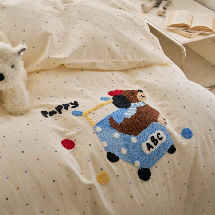 91家纺网 家纺一手货源 找家纺 洋铭区（原狠狠爱） 2025新款A类全棉双层纱毛巾绣四件套 蓝色购物车