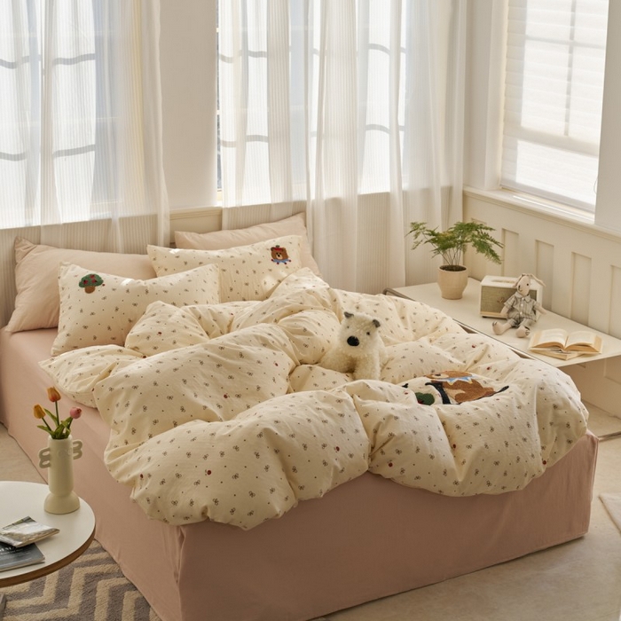 91家纺网 家纺一手货源 找家纺 洋铭区（原狠狠爱） 2025新款A类全棉双层纱毛巾绣四件套 单车小熊