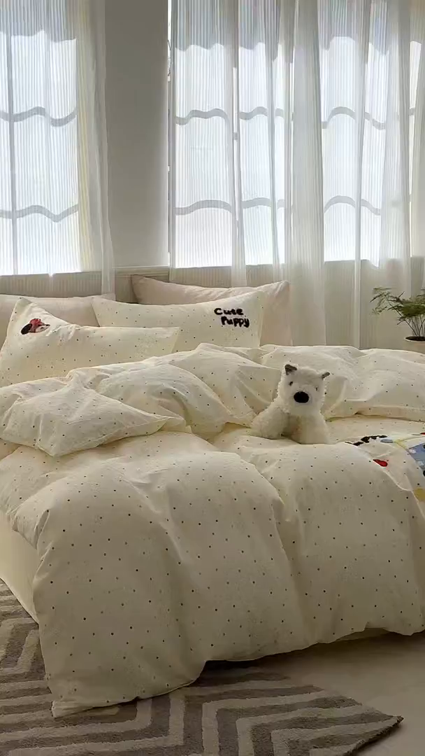 91家纺网 家纺一手货源 找家纺 洋铭区（原狠狠爱） 2025新款A类全棉双层纱毛巾绣四件套 蓝色购物车