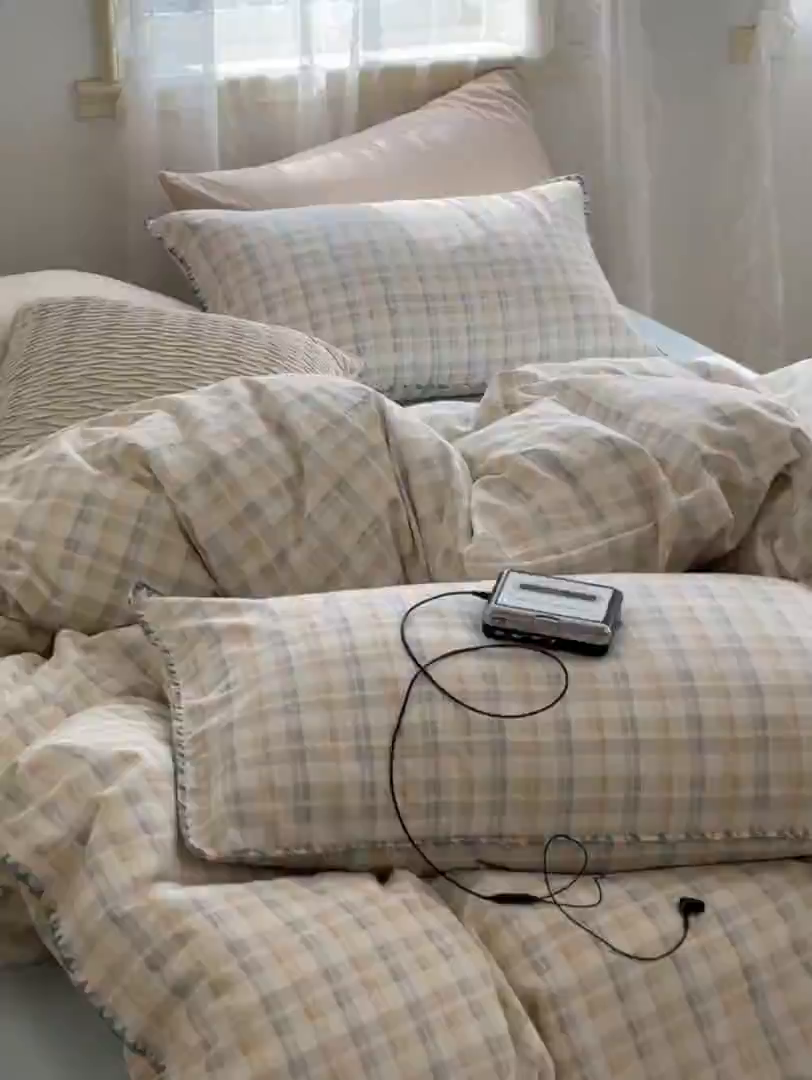 91家纺网 家纺一手货源 找家纺 洋铭区（原狠狠爱） 2025新款A类全棉双层纱四件套 海盐彩格