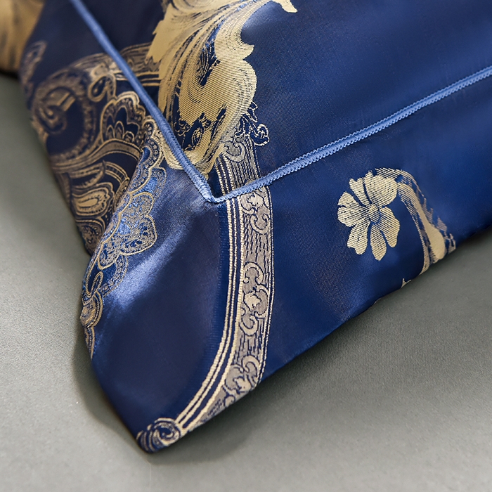 91家纺网 家纺一手货源 找家纺 优美 2025新款一字绣提花四件套系列 曼珠莎华（奢华蓝）