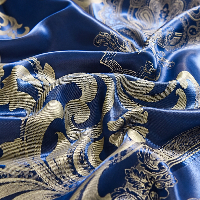 91家纺网 家纺一手货源 找家纺 优美 2025新款一字绣提花四件套系列 曼珠莎华（奢华蓝）