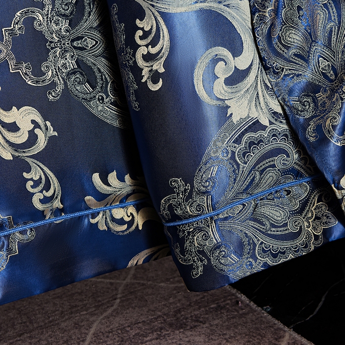 91家纺网 家纺一手货源 找家纺 优美 2025新款一字绣提花四件套系列 曼珠莎华（奢华蓝）