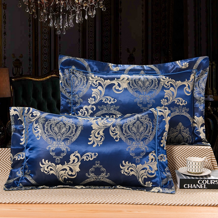 91家纺网 家纺一手货源 找家纺 优美 2025新款一字绣提花四件套系列 曼珠莎华（奢华蓝）