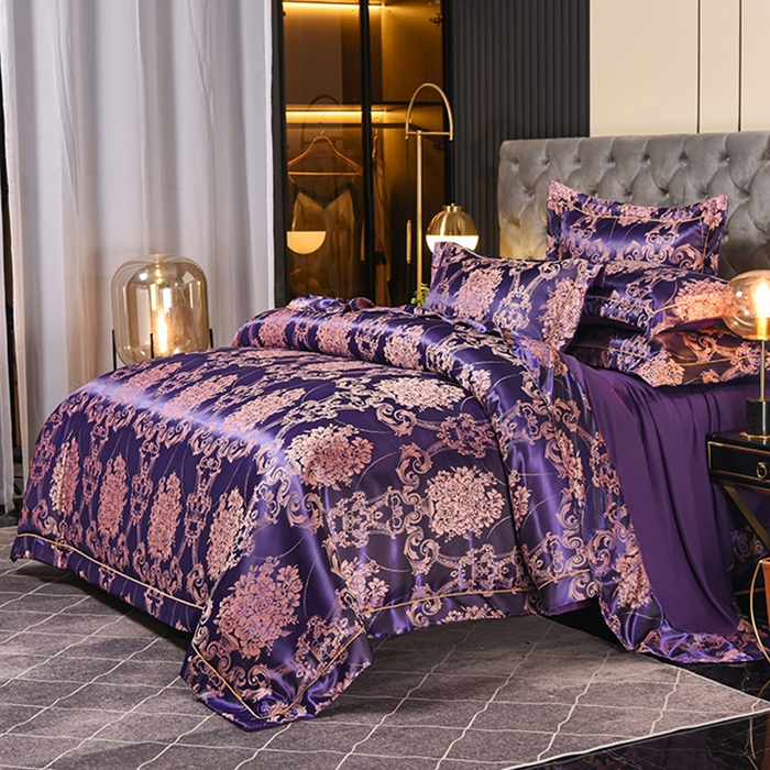 91家纺网 家纺一手货源 找家纺 优美 2025新款一字绣提花四件套系列 五彩斑斓（紫色）