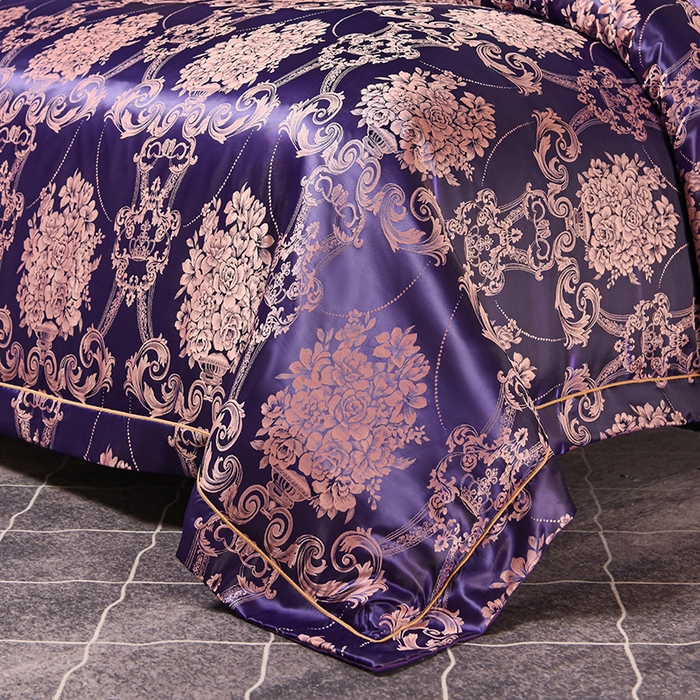 91家纺网 家纺一手货源 找家纺 优美 2025新款一字绣提花四件套系列 五彩斑斓（紫色）