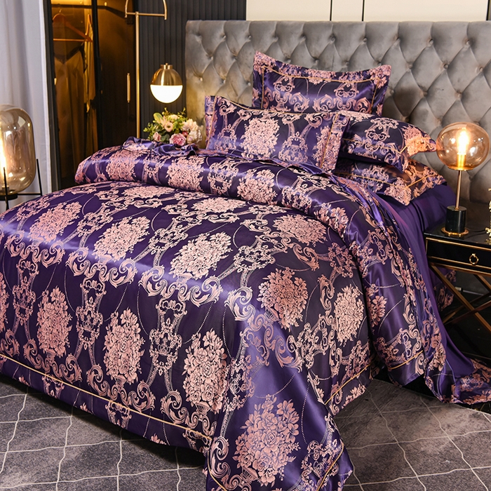 91家纺网 家纺一手货源 找家纺 优美 2025新款一字绣提花四件套系列 五彩斑斓（紫色）