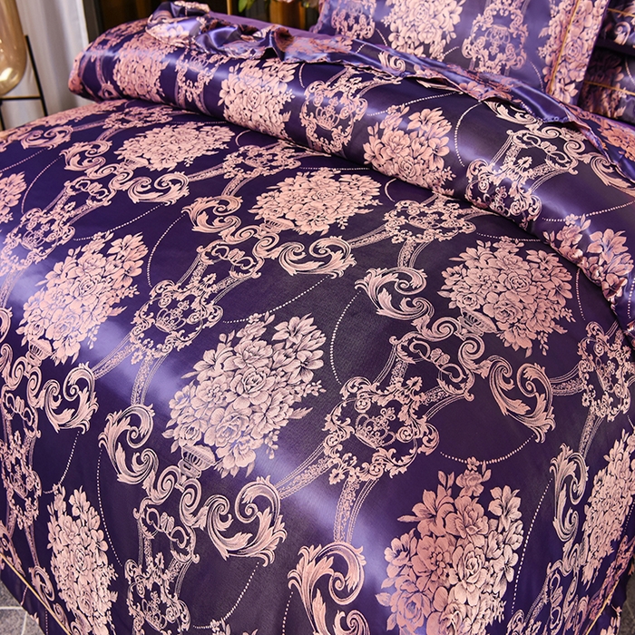 91家纺网 家纺一手货源 找家纺 优美 2025新款一字绣提花四件套系列 五彩斑斓（紫色）