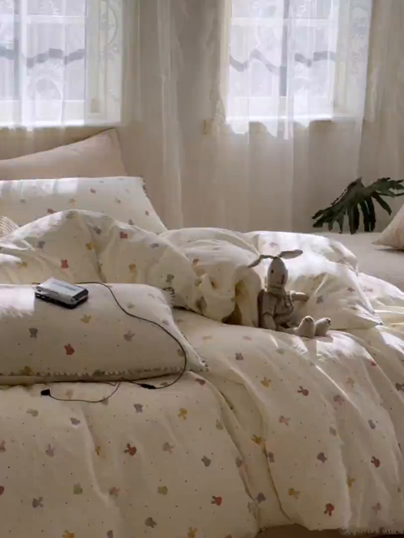 91家纺网 家纺一手货源 找家纺 洋铭区（原狠狠爱） 2025新款A类全棉双层纱四件套 开心兔