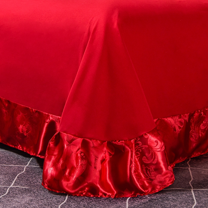 91家纺网 家纺一手货源 找家纺 优美 2025新款一字绣提花四件套系列 国色牡丹-大红