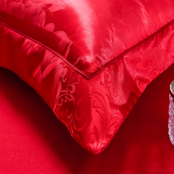 91家纺网 家纺一手货源 找家纺 优美 2025新款一字绣提花四件套系列 国色牡丹-大红