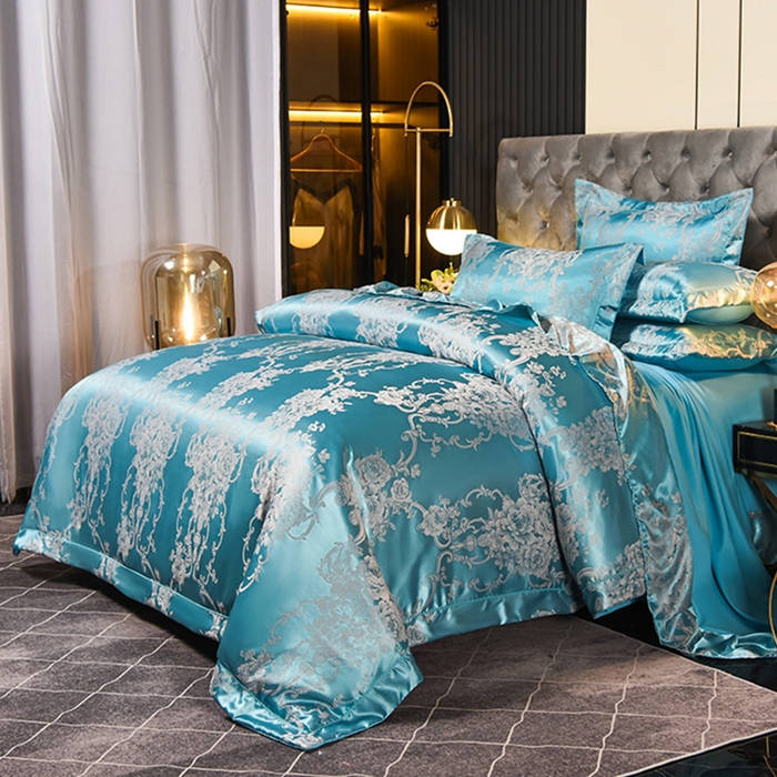 91家纺网 家纺一手货源 找家纺 优美 2025新款一字绣提花四件套系列 圣托里尼（金兰）