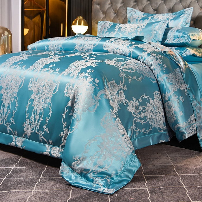 91家纺网 家纺一手货源 找家纺 优美 2025新款一字绣提花四件套系列 圣托里尼（金兰）