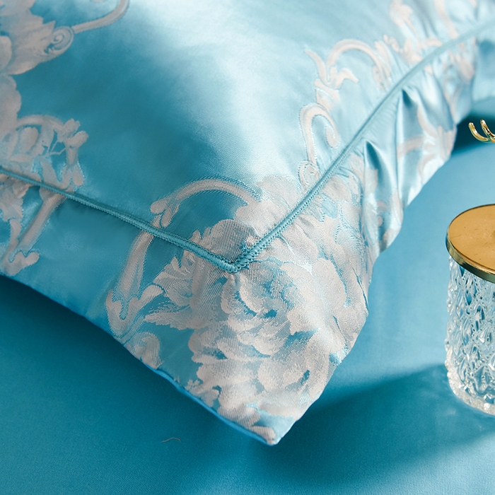 91家纺网 家纺一手货源 找家纺 优美 2025新款一字绣提花四件套系列 圣托里尼（金兰）